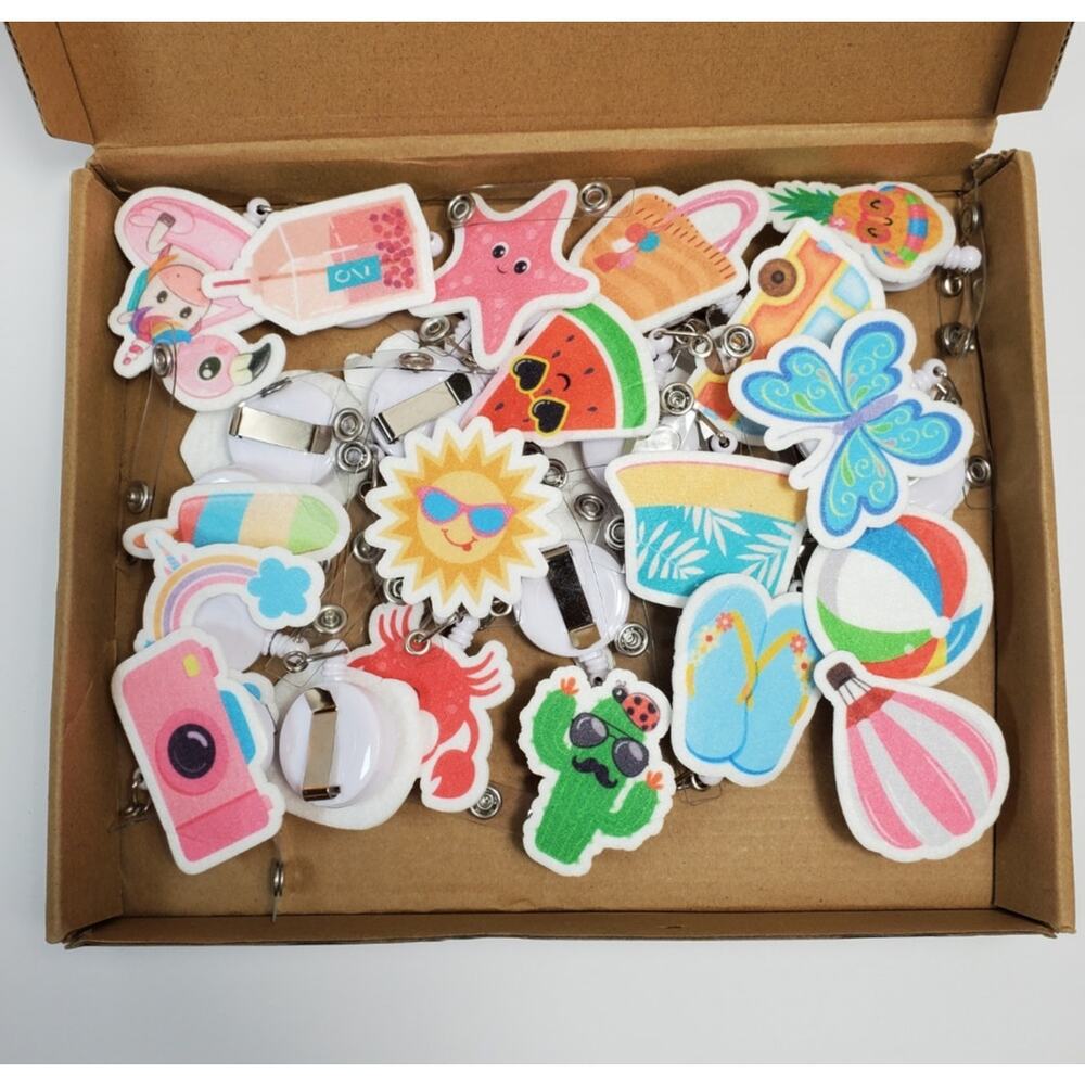 24 Summer Badge Reels Cute Retractable ID Holders Flamingo Pineapple Set
